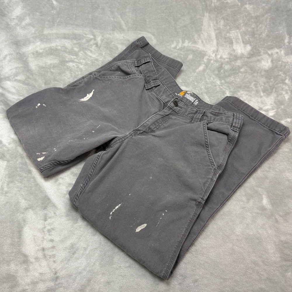 Carhartt Mens Relaxed Fit‎ Work Pants Gray Canvas Paint Splatter Size 32x30